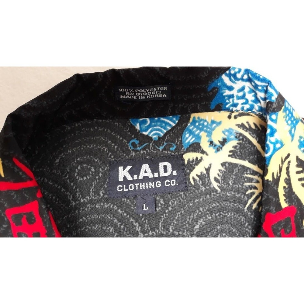 Tropical Asian mens L large button down shirt fish palm tree KAD - Picture 5 of 6